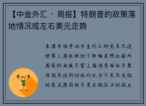 【中金外汇 · 周报】特朗普的政策落地情况或左右美元走势