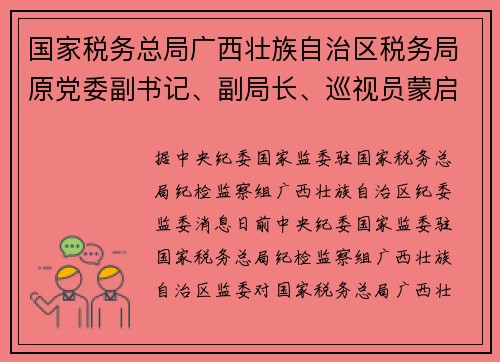 国家税务总局广西壮族自治区税务局原党委副书记、副局长、巡视员蒙启华被开除党籍